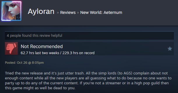 Image for article titled New World: Aeternum, as told by Steam Reviews